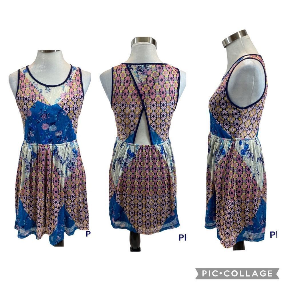 Fire Los Angeles Mesh Lace Overlay Sleeveless Open‎ Back Dress Size Large